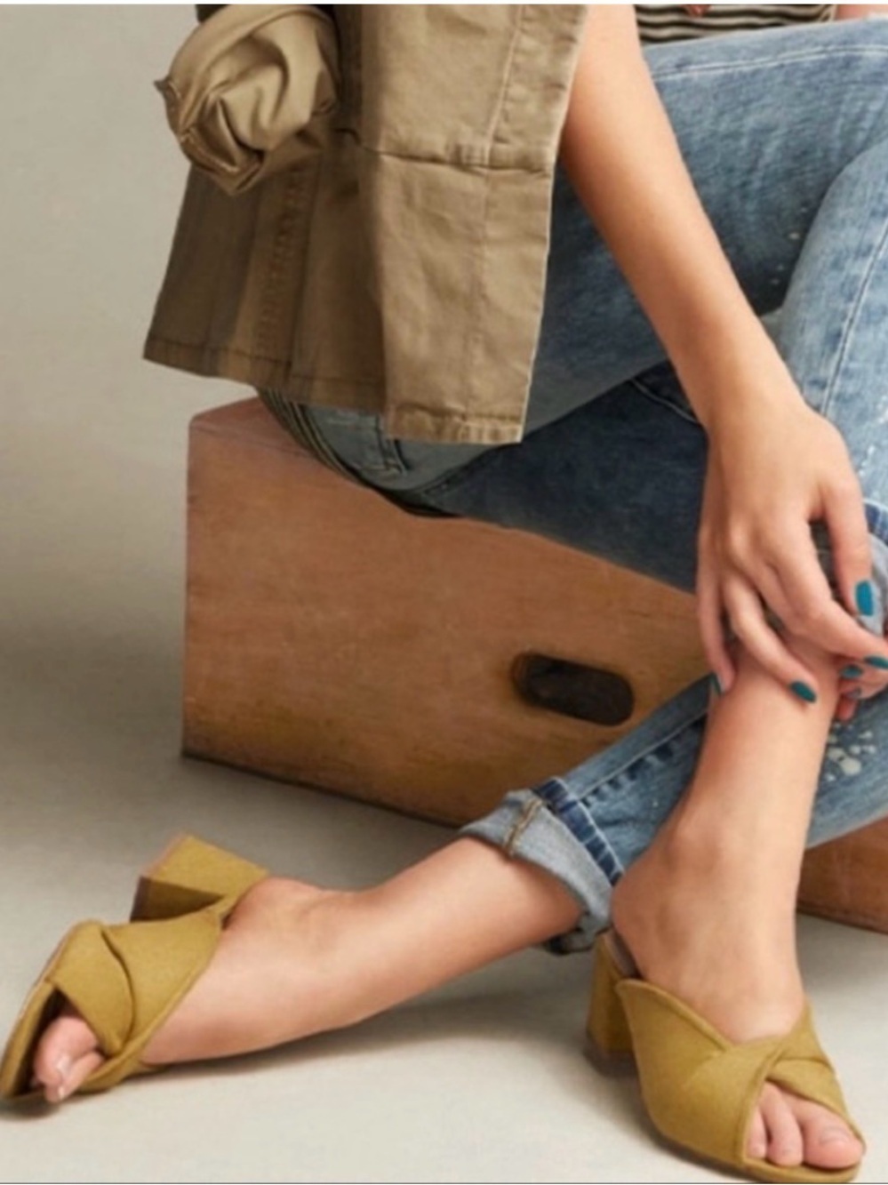 CAbi Mustard Knot-Front Block Heel Mule